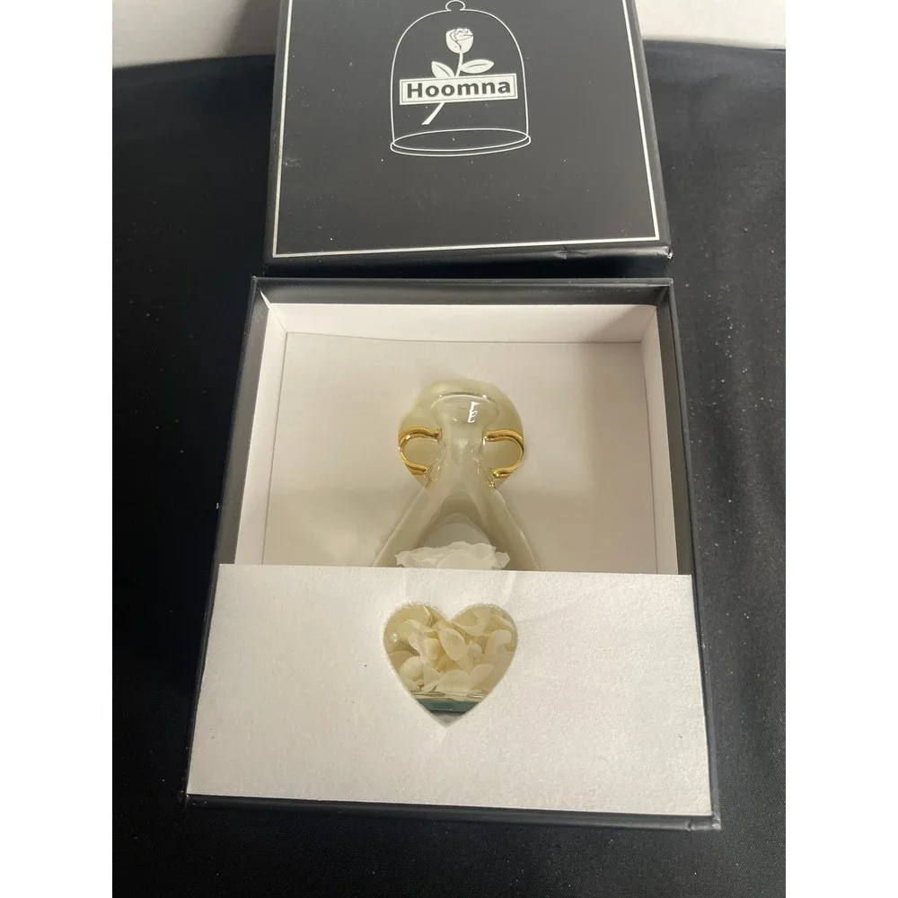 Preserved White Rose Glass Cloche Gold Handles Eternal Flower‎ Gift Box